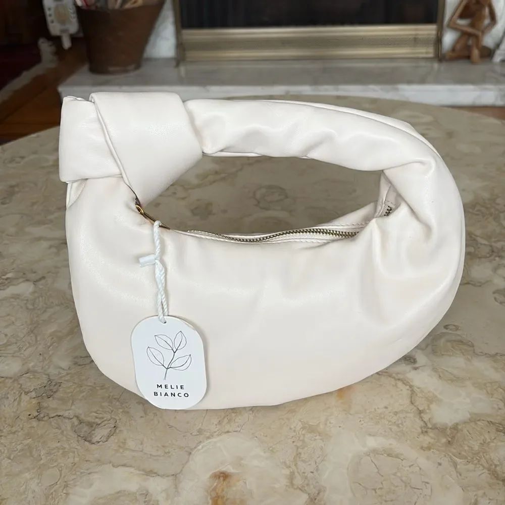 NWT Melie Bianco Alexandra Vegan Leather Top Knot Crescent Bag Soft Pink